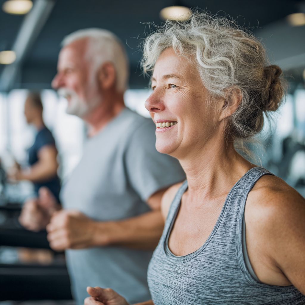 senior adults enjoying healthy active lifestyle in fitness center